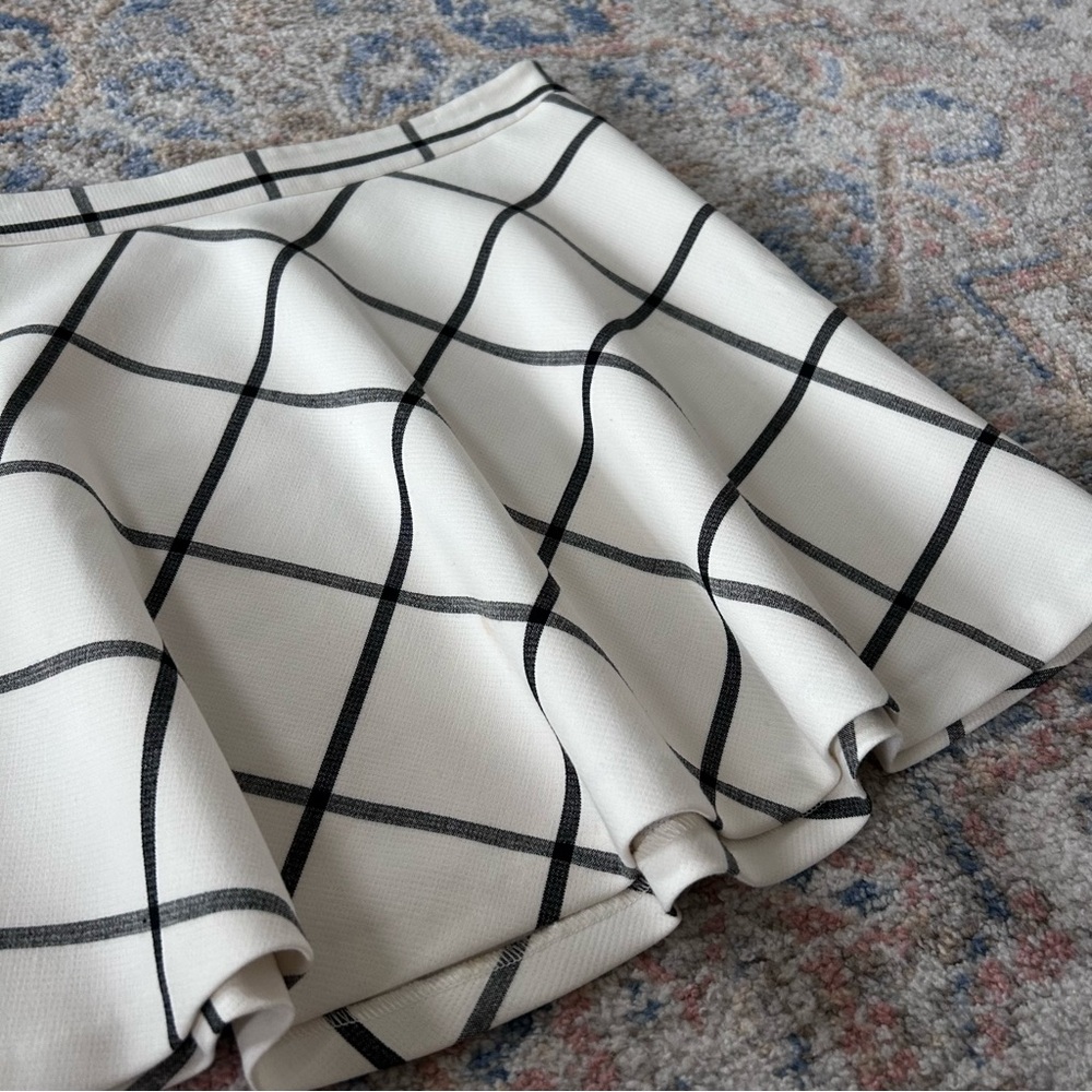 LOFT White Skater Mini Skirt with Black Windowpane Plaid
